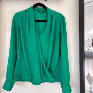 Banana Republic Emerald Crossover Faux Wrap Blouse Long Sleeve Size Small